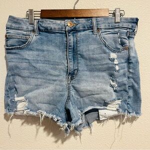 American Eagle Curvy Hi Rise Super Stretch Distressed Shortie Shorts Size 14
